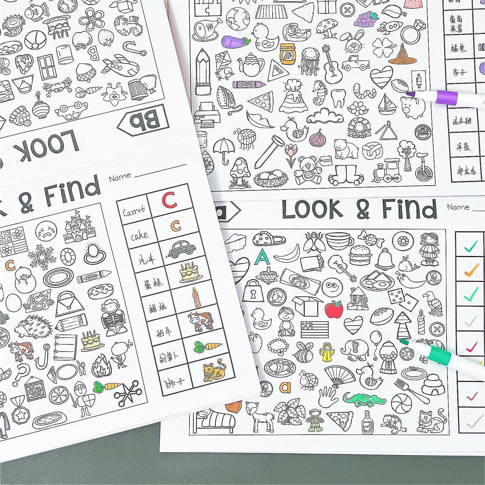 Look and Find Book for Kids, Fun Coloring and Drawing Activity Book, Quiet Time Picture Book, Unisex Art Workbook