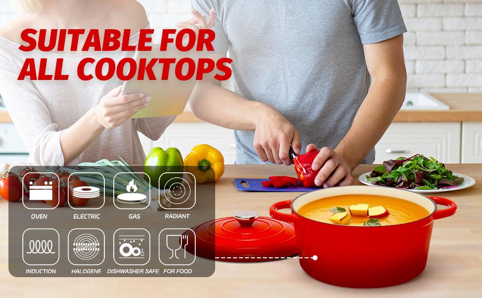 Enameled Cast Iron Dutch Oven with Lid, Non-Stick Ovenproof Casserole Pot, Red Dutch Oven for Braising, Stews, Roasting & Bread Baking 5Litres-26cm Enameled Cast Iron Dutch Oven with Lid, Non-Stick Ovenproof Casserole Pot, Red Dutch Oven for Braising, Stews, Roasting & Bread Baking 5Litres-26cm