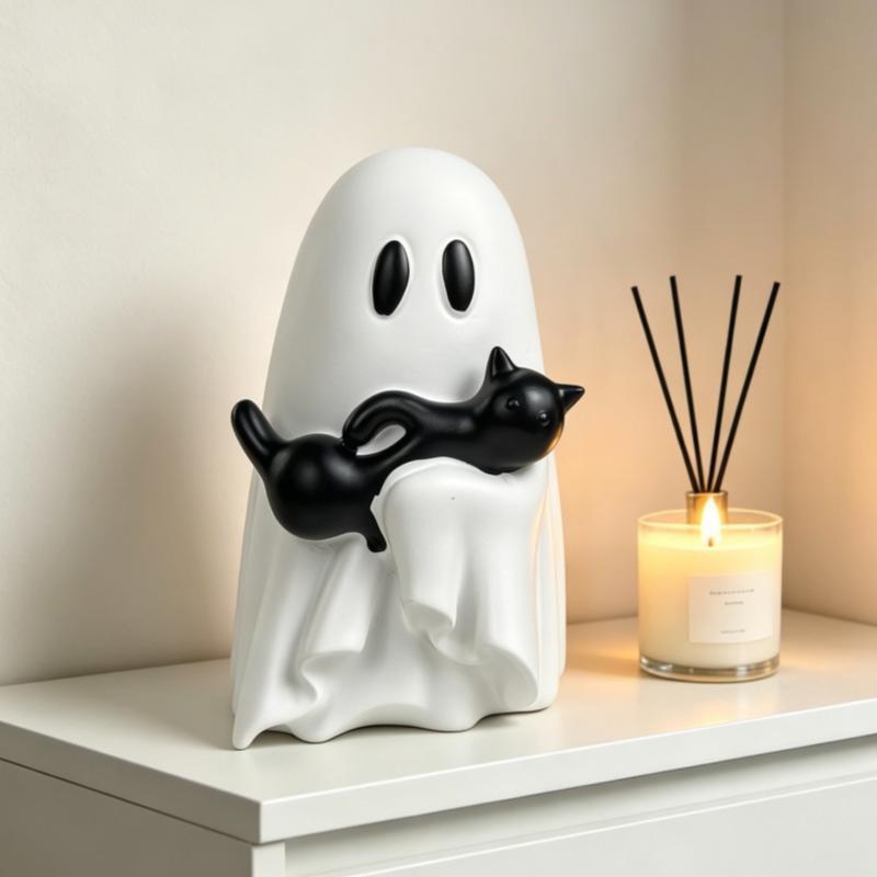 Viral Ghost Black Cat Halloween Decor, Cute Spooky Resin Cat Figurine, Aesthetic Gothic Tabletop Ornament, Witchy Home Desktop Decoration, Haunted Shelf Display, Fall Party Decor, Cozy Room Accent, Cute Halloween Gift Idea, Decor Figurine Ornaments, Resin