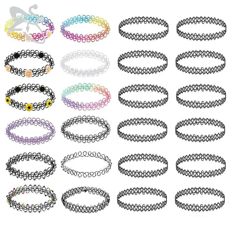 12Pcs Vintage Stretch Choker Necklace Lady Girl Tattoo Choker Necklace Punk Retro Gothic Elastic Necklaces for Women