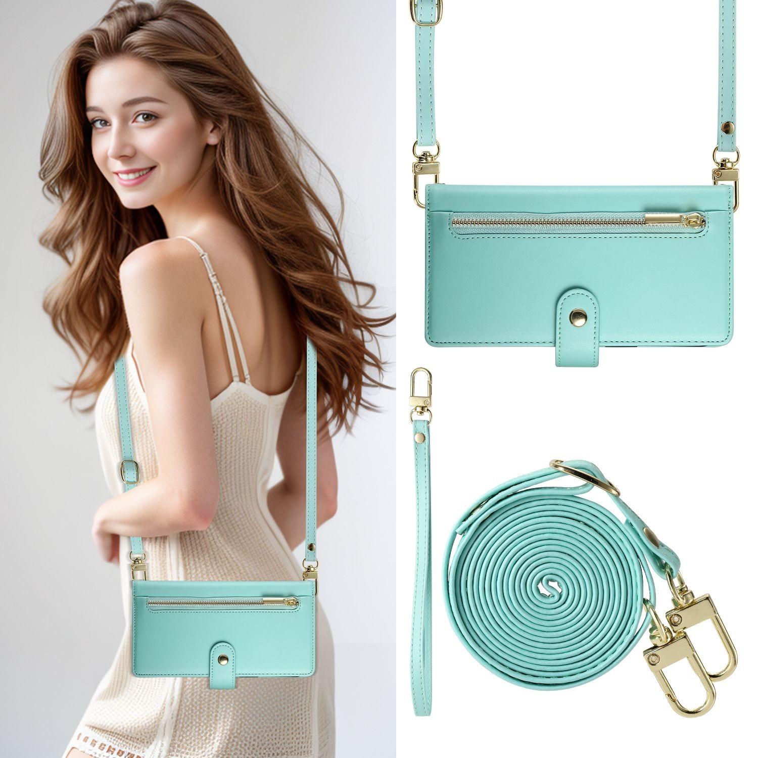 Zipper Wallet Phone Case with Crossbody Strap, Compatible with All Android/iOS, Luxury Commuter Design for Women, Single Pack