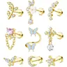CASSIECA 16G Flat Back Earrings Stack Hypoallergenic Stainless Steel Women's Flat Back Earrings Set, 9Pcs Helix Piercing Earrings with Leaf, Butterfly Motif CZ Studs for Daily Wear Sohochic