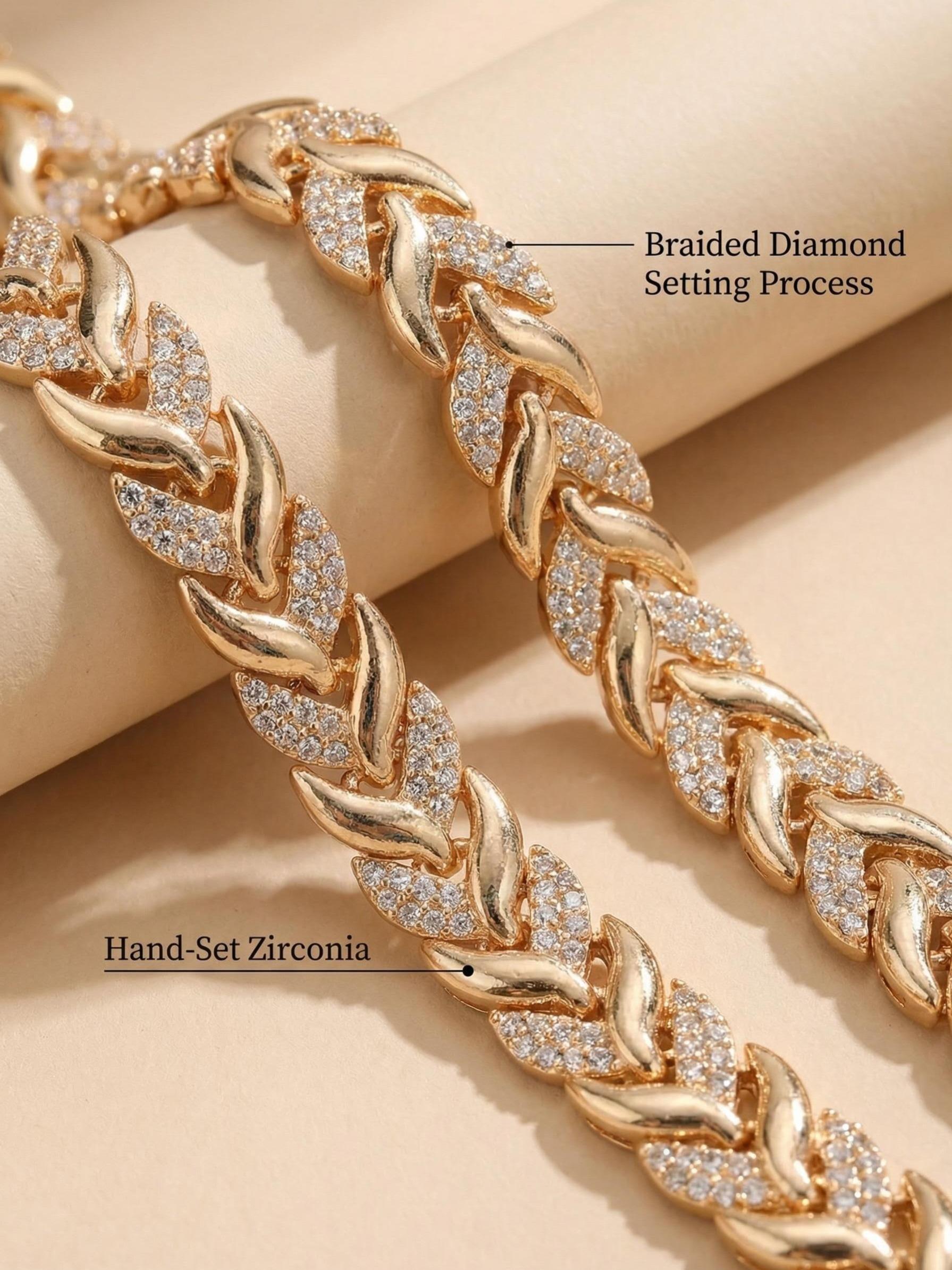 Elegant Fish Tail Design Jewelry Set, Rhinestone-Embedded Bracelet & Necklace Combo, Luxury Party Accessories for Women