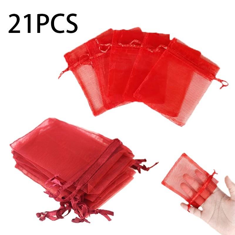Semi-Transparent High-End Organza Mesh Bag 15cmx10cm, Drawstring Jewelry Bag, Bracelet Gift Bag for Weddings, Christmas Parties