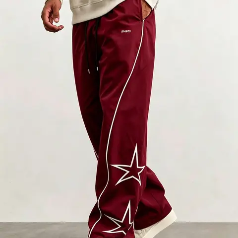 Men's Loose Fit Baggy H-Type Athletic Pants, Casual Letter Print Design, Breathable Comfort, Ideal for Daily Wear & Home Use, Ankle-Length Drawstring Waist