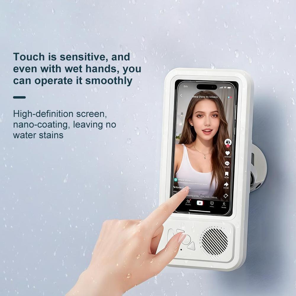 Waterproof Box Bluetooth Wireless Speaker with 360° Rotating Touch Screen, Bathroom Shower TV and Phone Holder Speaker for Watching Movies, Listening to Music, Suitable for Swimming Pool, Kitchen and Bathroom