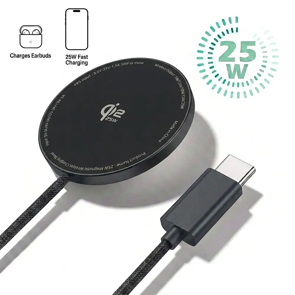 25w Wireless Charger Pad, Qi2 Certified Magnetic Phone Charger, Magsafe Compatible for iPhone 17/16/15/14/13/12 & AirPods Pro/4/3/2