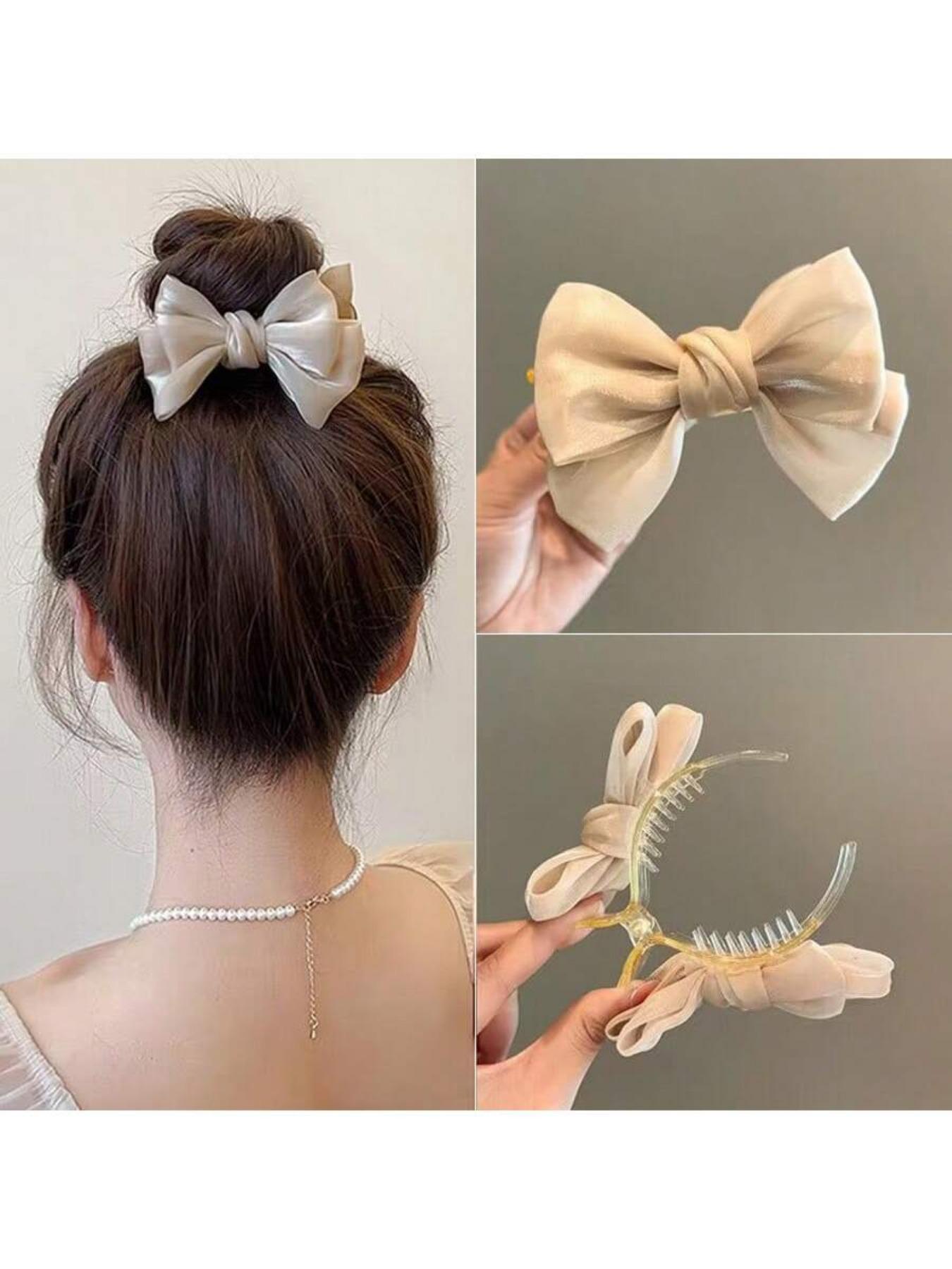 2Pcs Elegant Non-Slip Bow Accent Hair Claws, Suitable for Bun & Ponytail, Hair Clips for Women, Hair Accessories, Claw Clips, Hair Claw Set