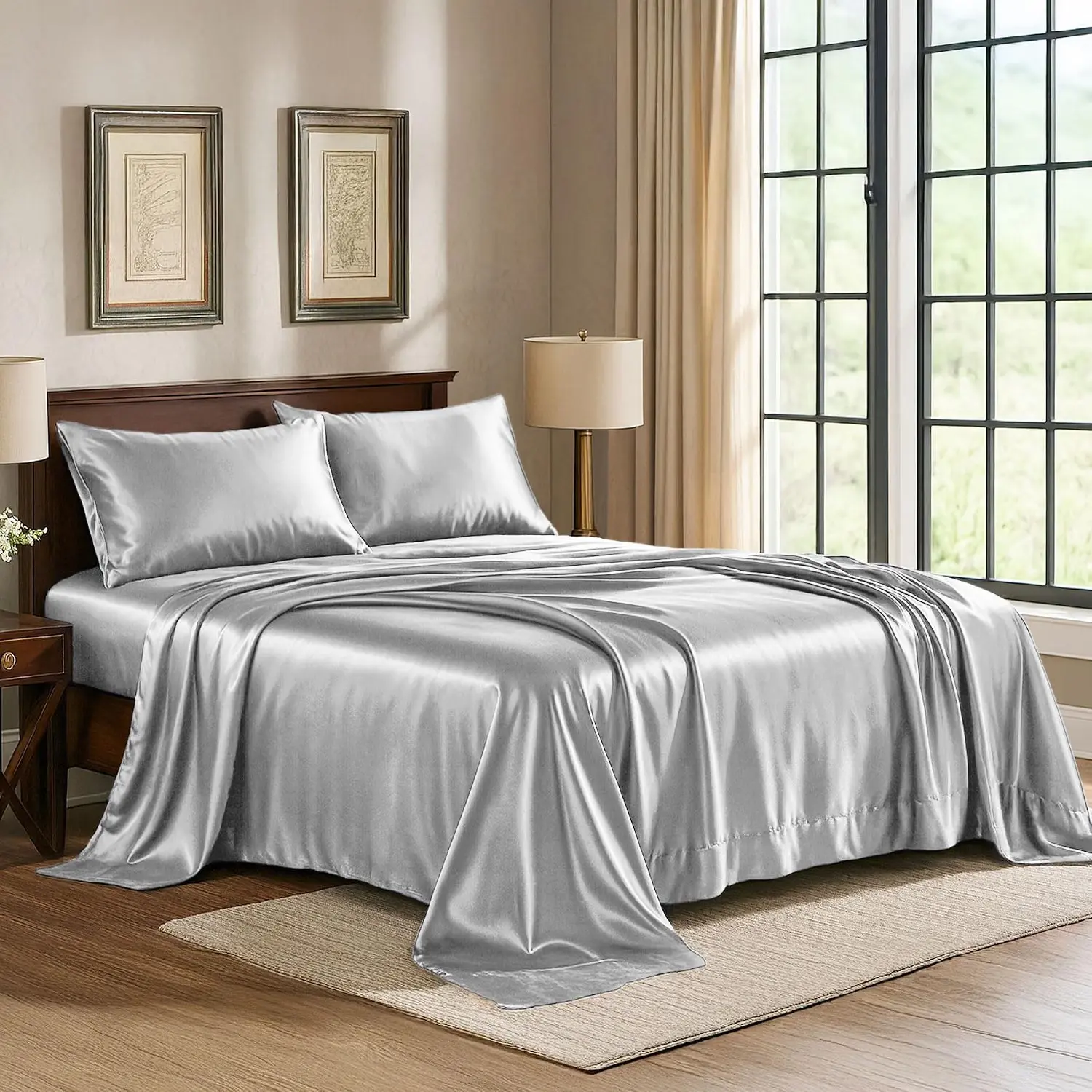 OS OMYSTYLE Satin Sheets Set - Hotel Luxury Silky Bed Sheets - Extra Soft Satin  Sheet Set - Wrinkle, Fade, Stain Resistant - Deep Pocket Fitted Sheet, Flat Sheet, Pillow Cases