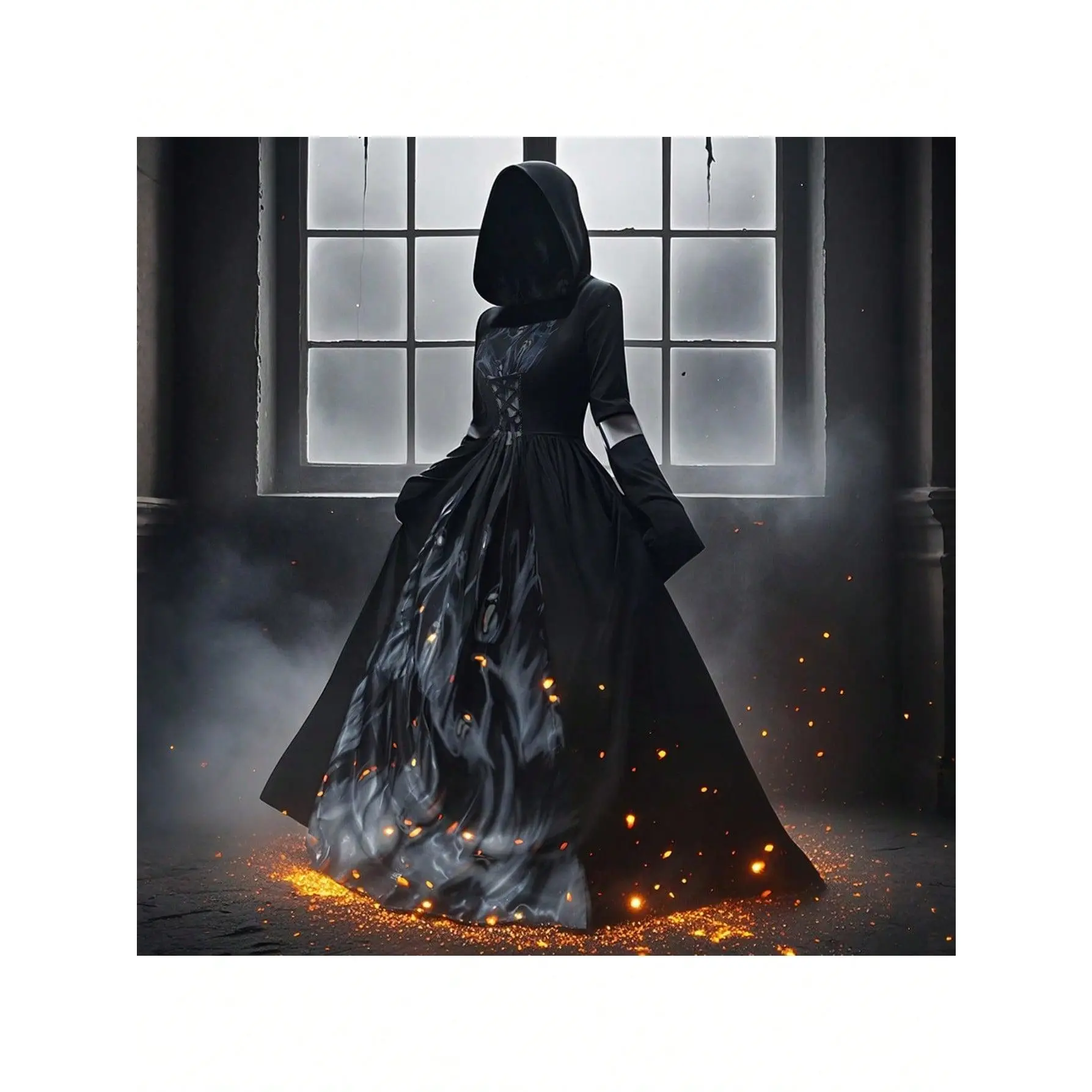 `Halloween Witch Dress, Hooded Skeleton Witch Mage Cosplay Costume, Retro Renaissance Outfit for Carnival Party Stage Performance`