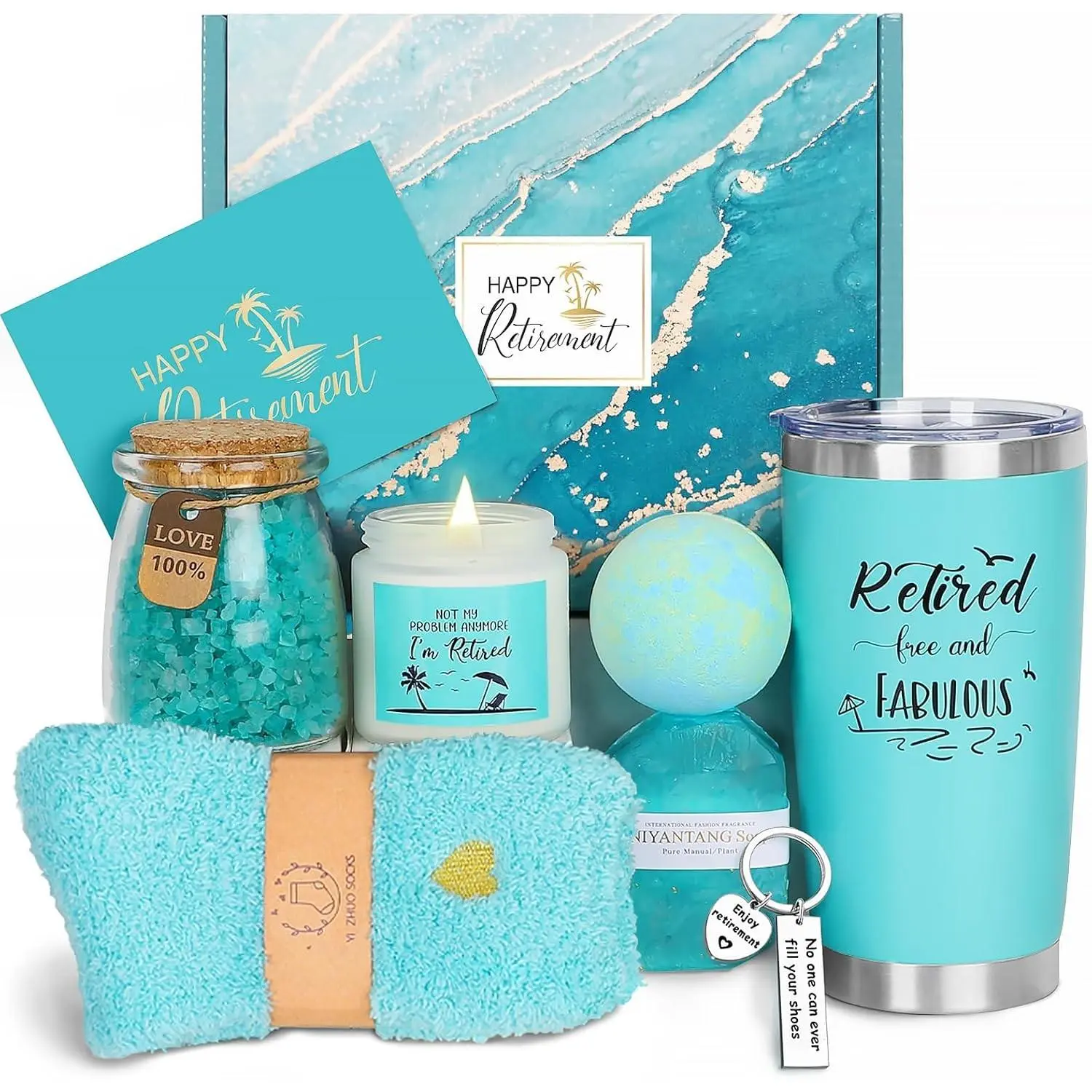 Retirement Gifts for Woman 2026, Happy Cool Retirement Gifts for Women Coworker, Teacher, Boss, Nurse, Friends, Mom, Retirees, Retired Free and Fabulous Funny Spa Gift Basket, 8 pcs