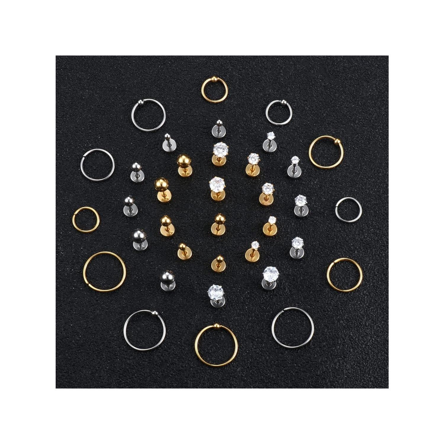 12Pairs Surgical Steel Tiny Stud Earrings for Women Hypoallergenic Flat Back Cartilage Earrings Cubic Zirconia Tiny Ball Earrings Hoops Conch Helix Cartilage Piercing Jewelry