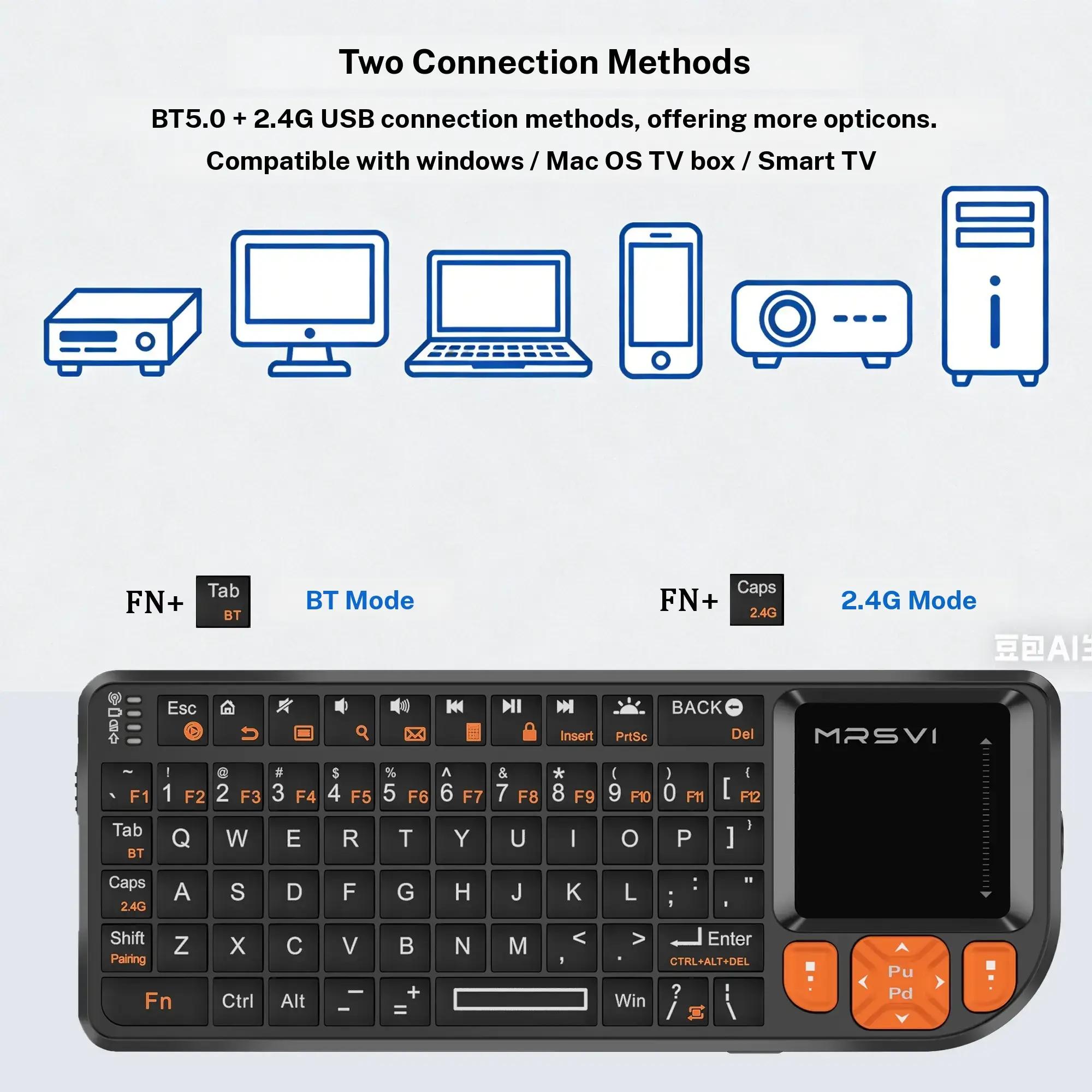 Mrsvi Bluetooth-compatible Mini Keyboard with Touchpad, Wireless Backlit Rechargeable Design, Compatible with PC, Smart TV, Projectors for Office & Home Use