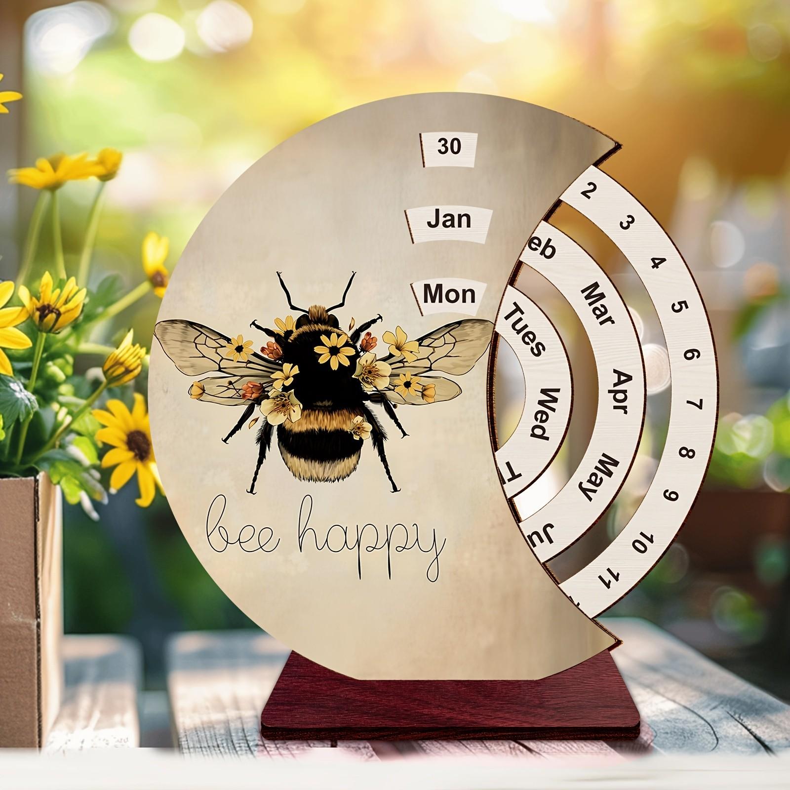 1pc Wooden Rotating Perpetual Calendar Desktop Decor, High-Quality Print, Ideal for Weddings, Anniversaries, Festivals, Living Room, Study, Entryway