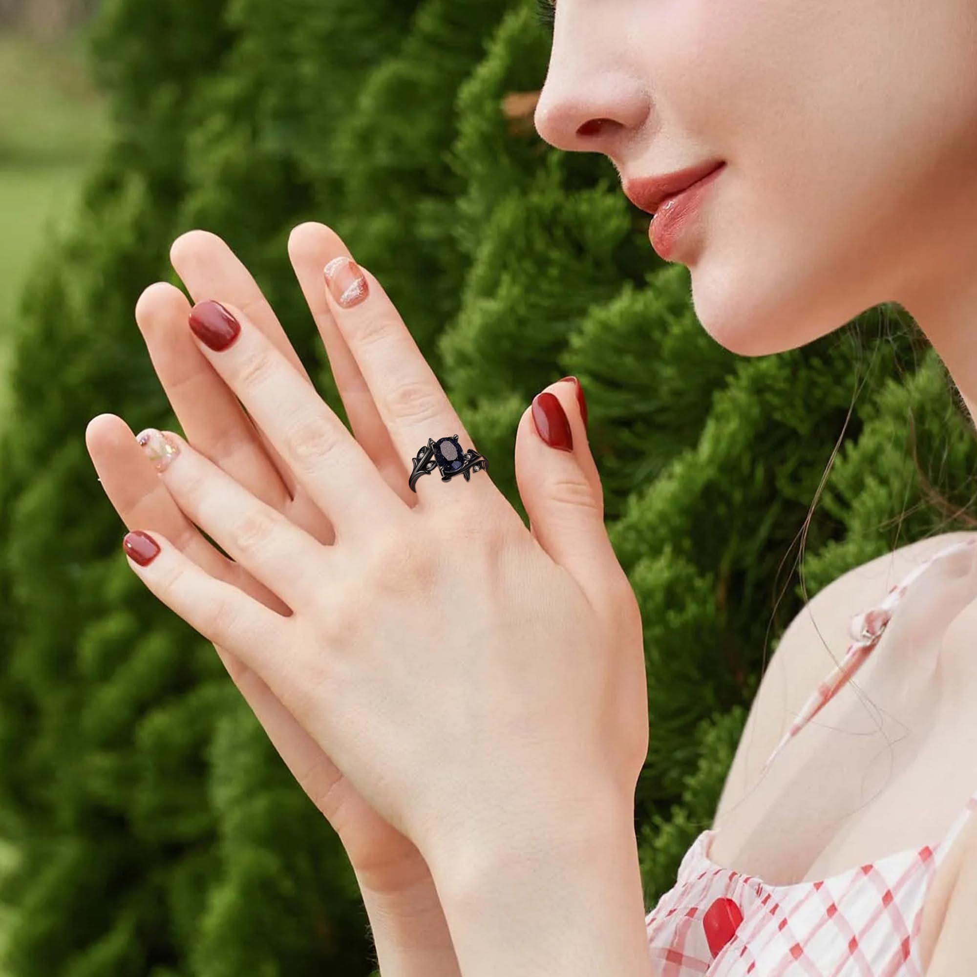 925 Sterling Silver Blue Sandstone Ring Sterling Silver Black Galaxy Engagement Ring Blue Sandstone Jewelry Gift for Women TikTokShopBlackFriday