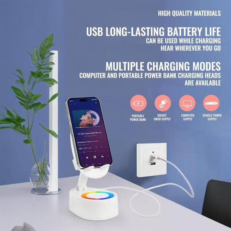 Wireless Speaker Phone Holder 1 Count Rechargeable Ambient Light Speaker Bluetooth-compatible for Home & Outdoor Use Compatible with iPhone & Android Audio Smartphone Black