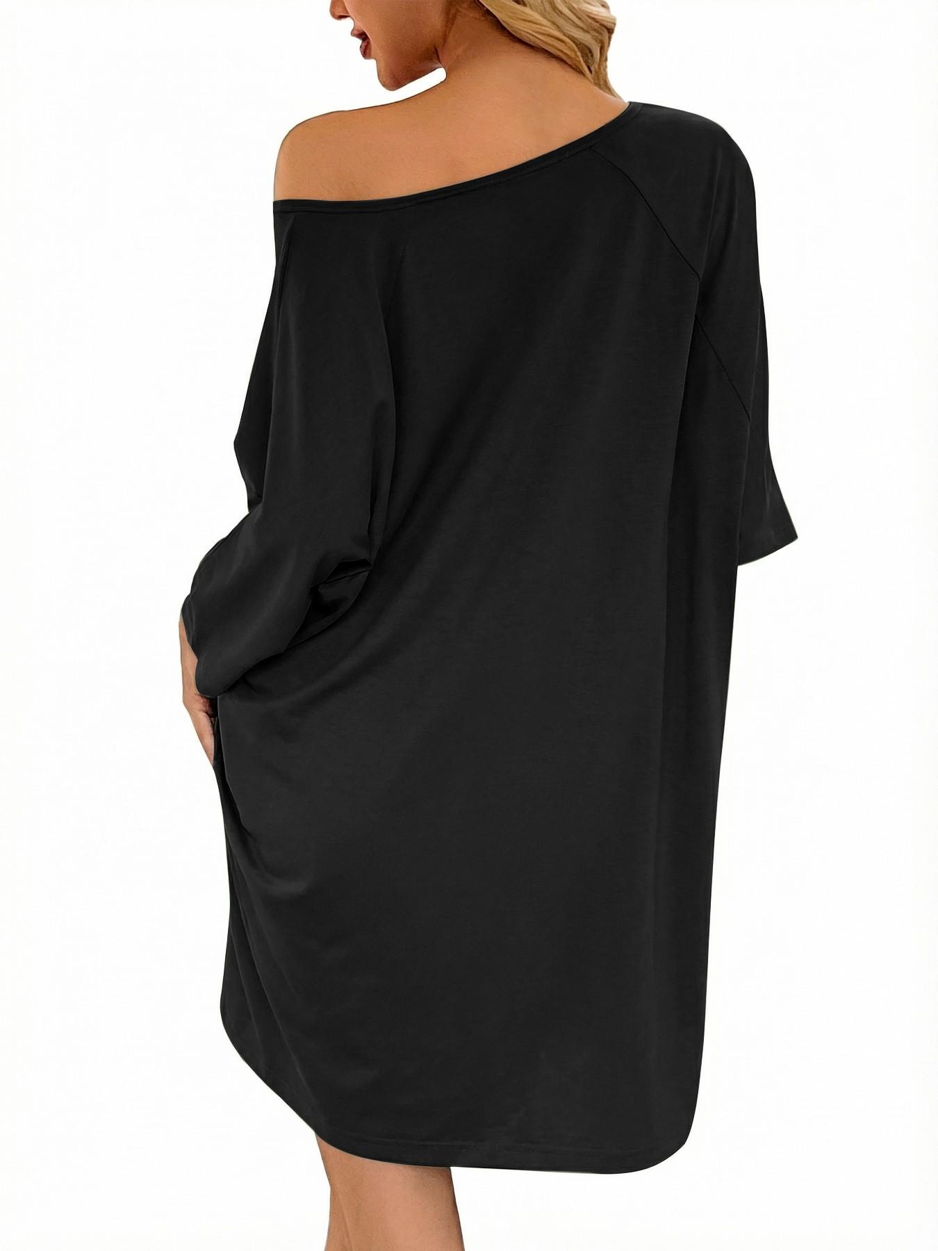 2026 Women's Sleepshirt Deep V Neck Nightgown Batwing Nightshirt Oversized Sleepwear