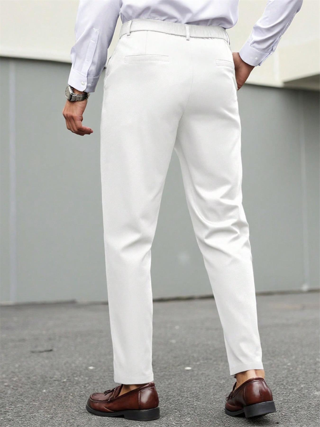Men's Casual Solid Color Dress Pants Formal, Button Elastic Waist Fall Pants, Business Long Pants for Spring Summer Office Wear Club Wear Going Out Party