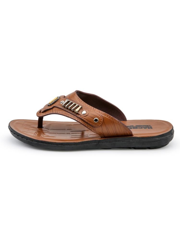 1 Pair Men's Retro Brown Flip-Flops | Casual Business Style | Soft Leather Upper + Massage Footbed + Durable Rubber Sole | Ideal for Outdoor Activities / Home / Short Trips, Easy to Clean & Maintain