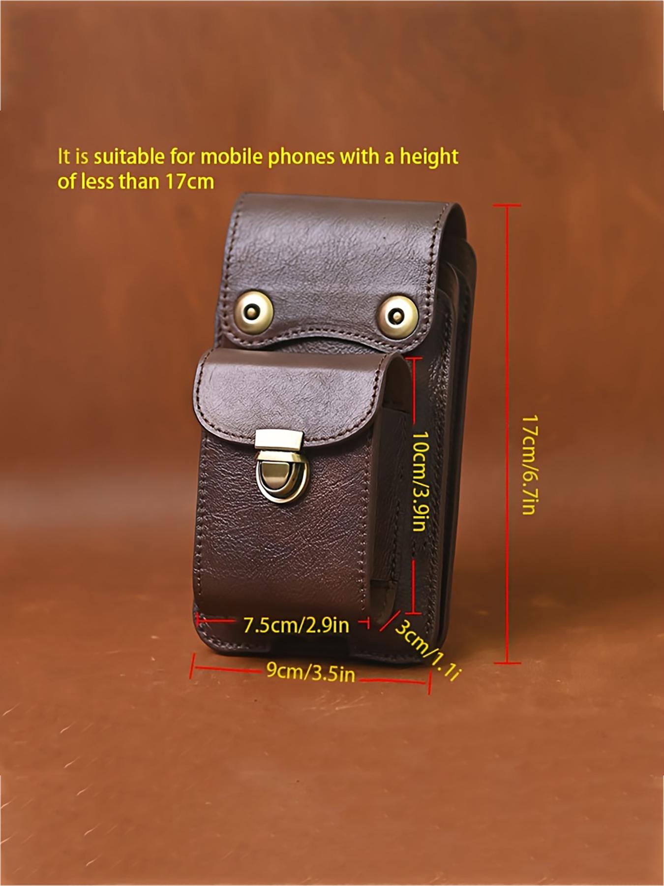 Top Layer Cowhide Vertical Mobile Phone Bag, Multi-Function Thickened Belt Key Bag, Multi-Layer Waist Bag Crossbody Bag