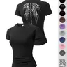 【Black Friday】Women's Skull Wing Print Round Neck Sports Tee, Casual Elastic Dry Fit Quick Drying Breathable Tight-fitting Sports T-shirt for Yoga Running Gym Training, Ladies Sportswear for Summer