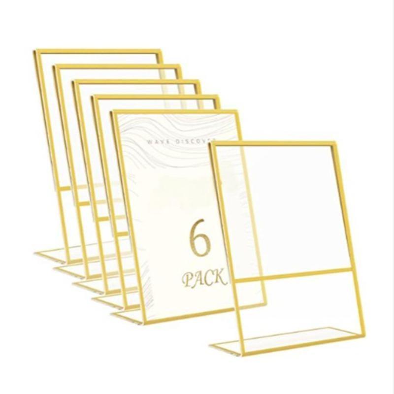 6-Piece Acrylic Sign Holder Set, Frame, Vertical Stand, Transparent Tilted Photo Frame, Wedding Table Number Display, Home Decor