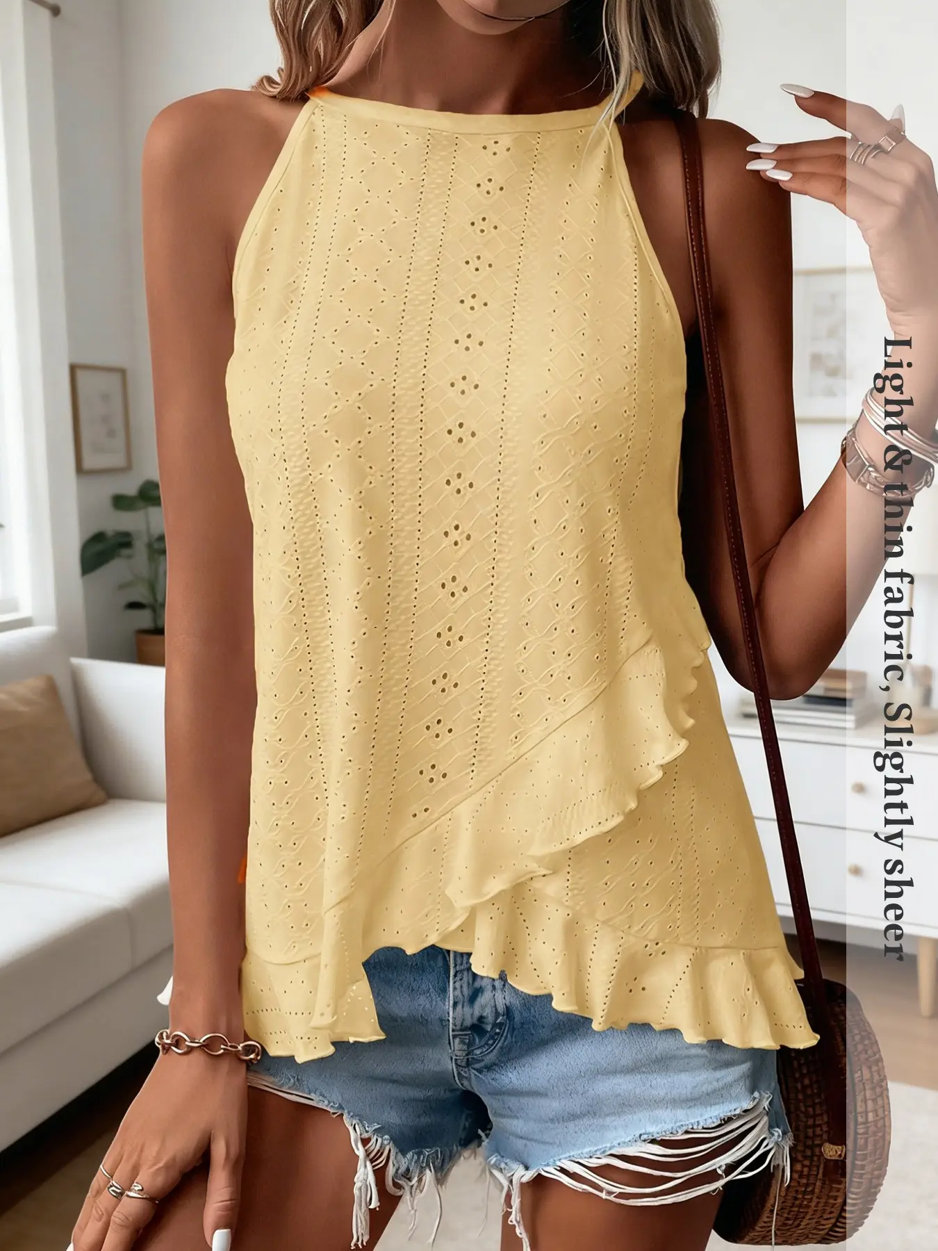 Summer New Halter Backless Top, Scalloped-Edge Cutout Breathable Design, Casual Commuter Date Style, Versatile Chic Fashion Piece