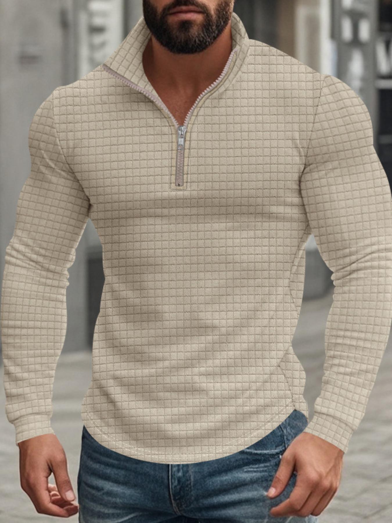 Men's Regular Fit Plain Half Zip Up Knit Sweatshirt, Casual Long Sleeve Pullover for Spring & Fall, Fashion Men's Clothes for Daily Wear