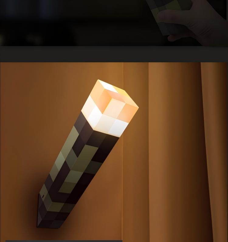 Upgraded Light-up Wall Torch - Pixel Brownstone Torch Lamp - USB Pluggable Night Lamp - Hand Held or Wall Mount Lighting Torch