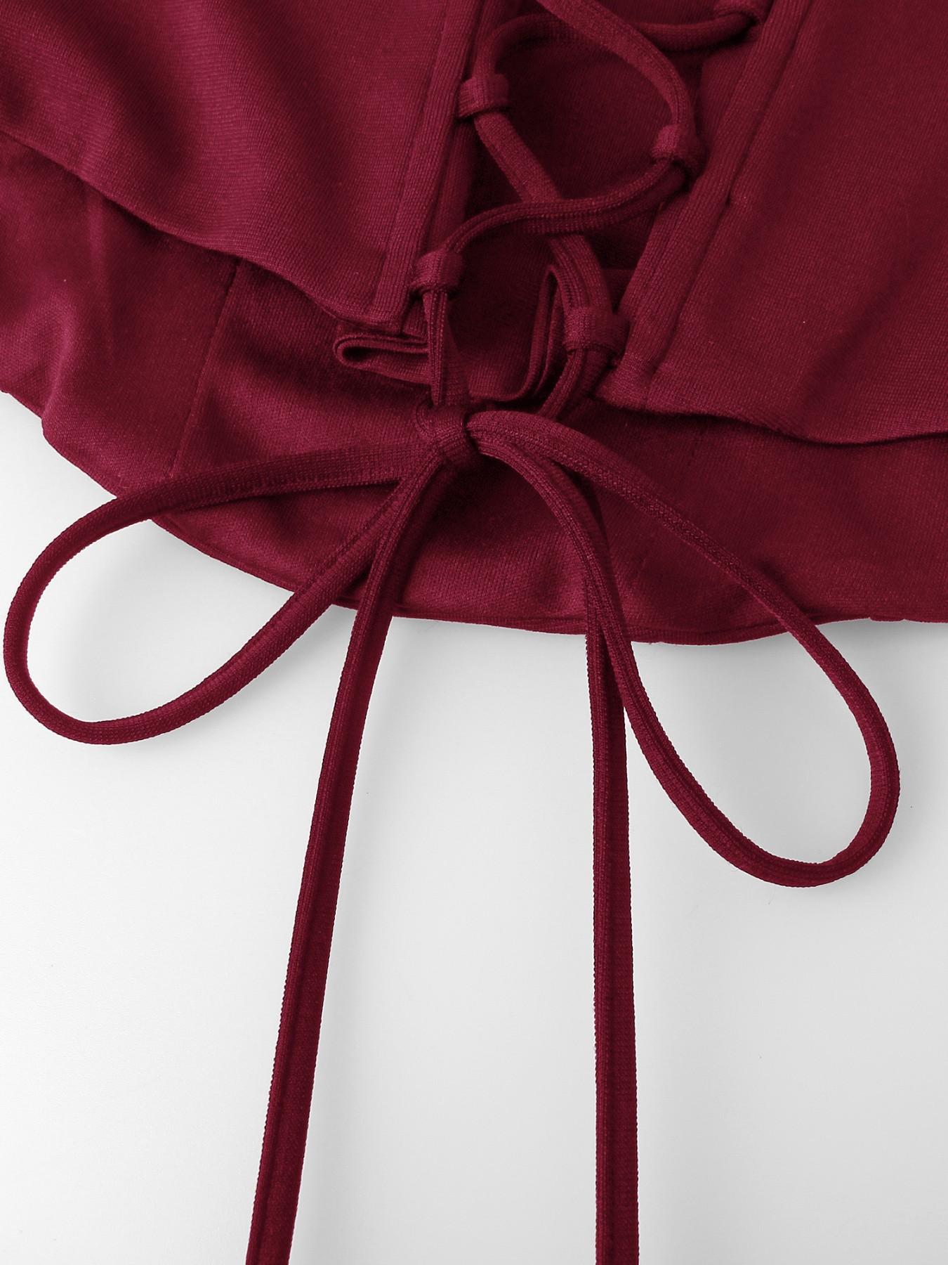 Drawstring Solid Boned Crop Top Women Double Layered Daily Sexy Tank Top Adjustable Corset Top