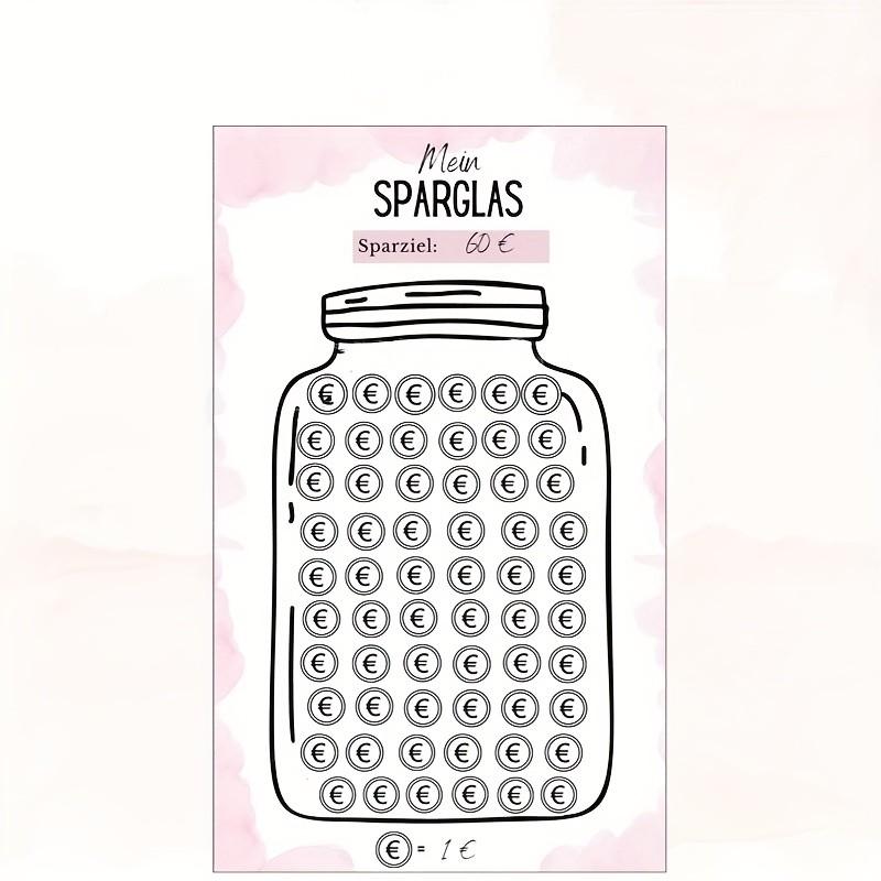 German Savings Challenge Tracker Sheets, Mein Sparglas Visual Saving Cards, Budget Planner Worksheets, Creative Gift, Euro Edition