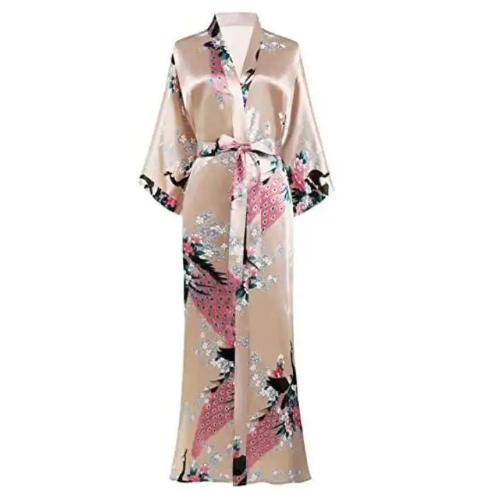 Sexy Women Long Robe With Pocket Wedding Bride Bridesmaid Dressing Gown Rayon Kimono Bathrobe Large Size S-XXXL Night Dress