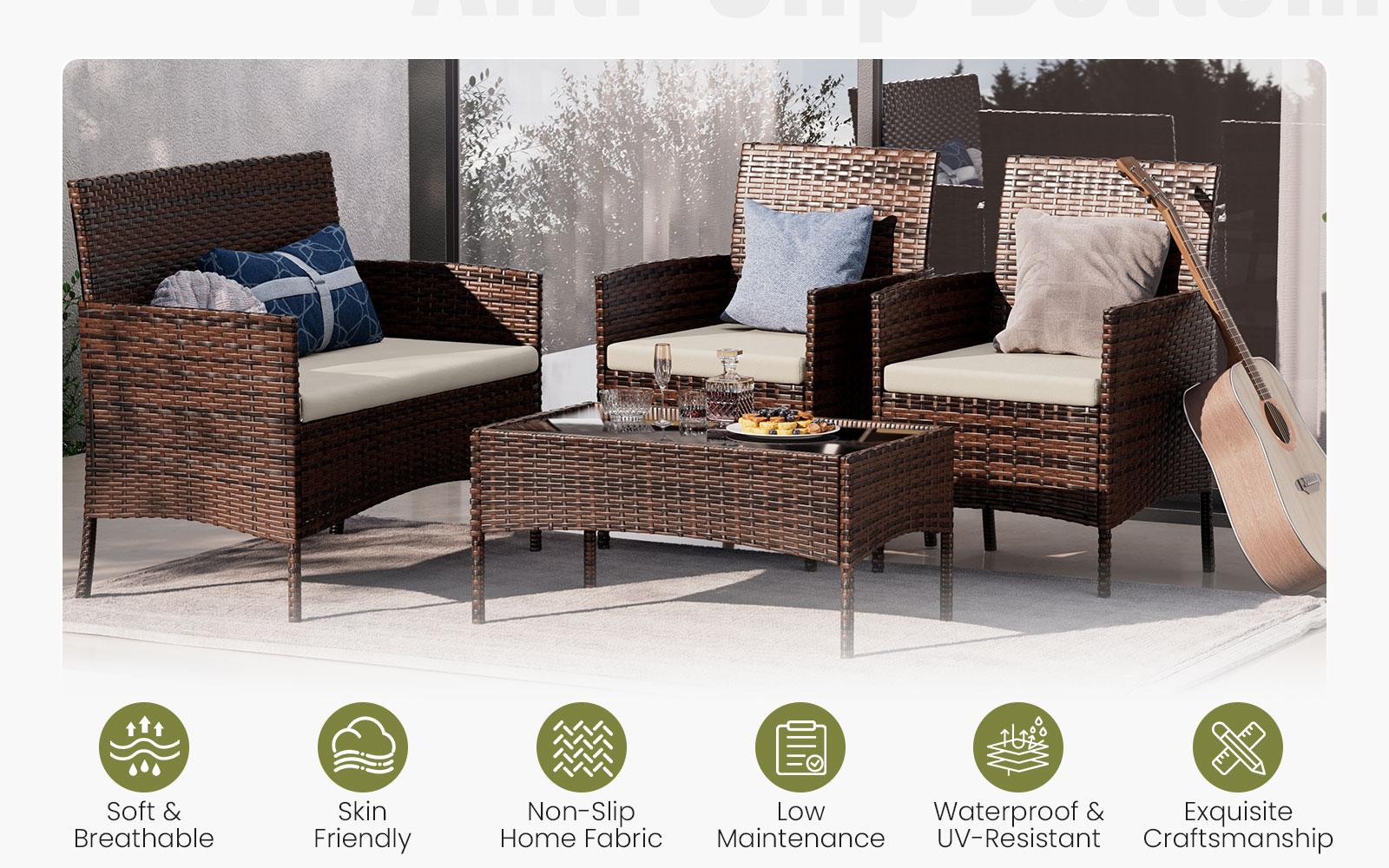 Amopatio Greenish Spring Patio Furniture Sets, 4-Piece Modern Outdoor Rattan Wicker Conversation Set for Backyard & Garden, Comfy Swivel Bistro Chairs for Poolside