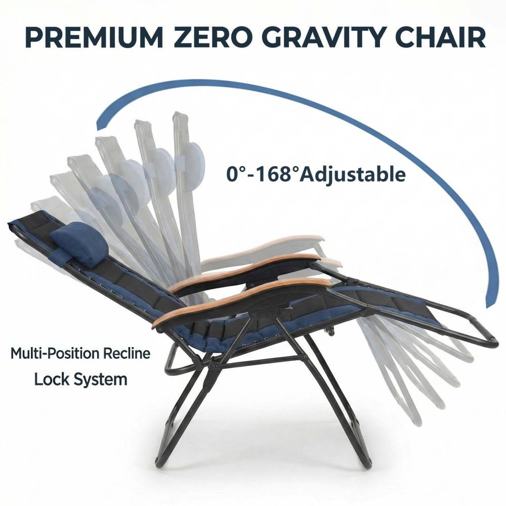 Oversized Padded Zero Gravity Chair, Foldable Patio Recliner, 30" Wide Seat Anti Gravity Lounger with Cup Holder, Support 400 LBS