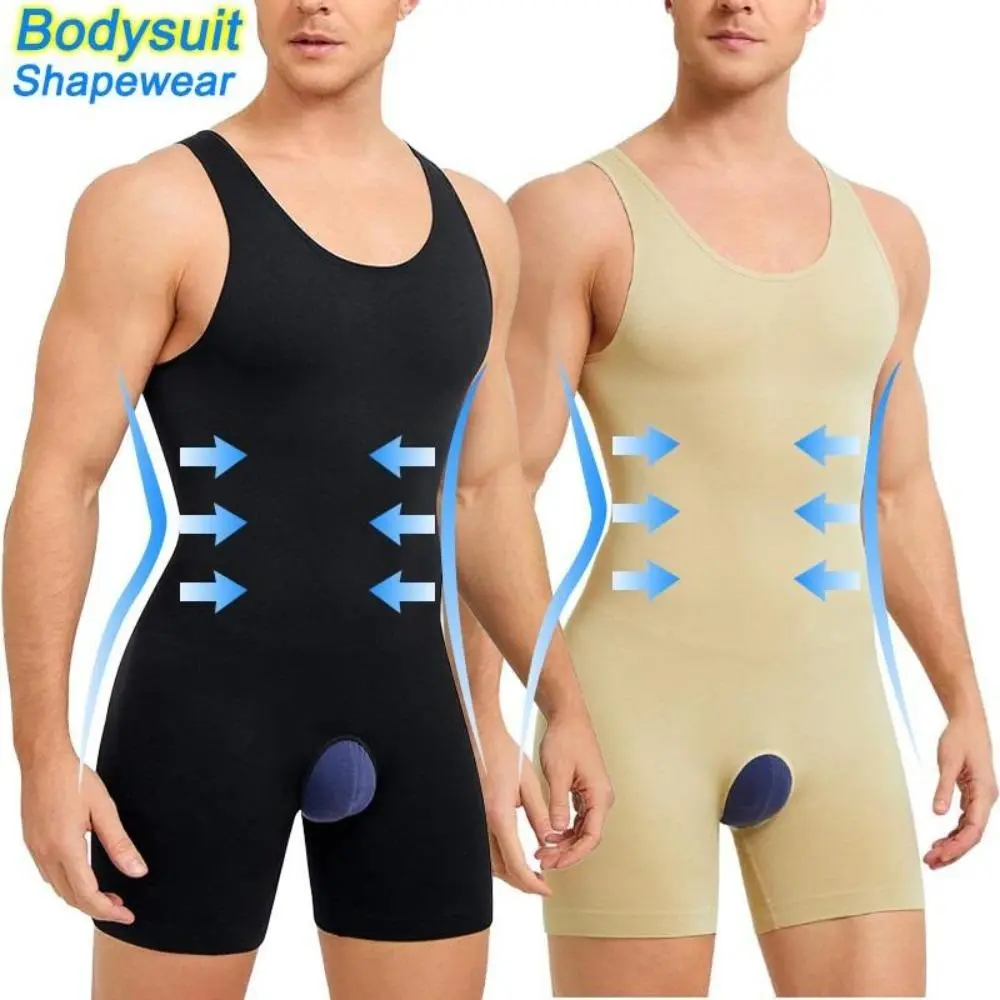 Men's Male Full Body Shaper Bodysuit Sleeveless High Waist Compression Shorts Tummy Lift Tummy Control Butt Lifting Everyday Wear Menswear Outfits