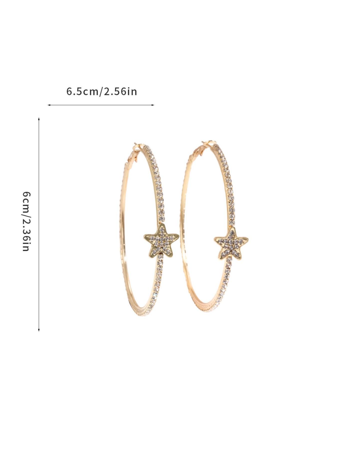 Silver Color Rhinestone Star Round Earrings for Women, Fashion Jewelry, Perfect Gift for Her, Elegant and Stylish Accessories