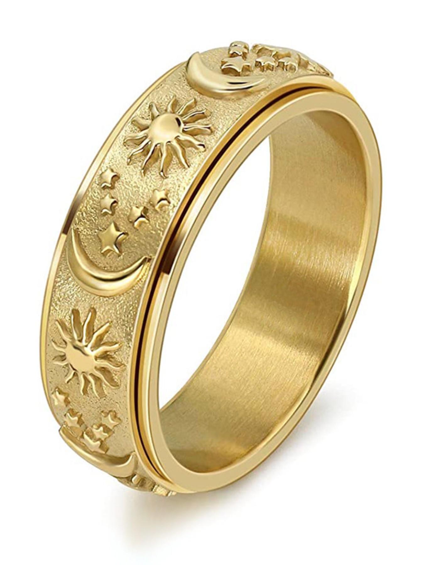 Rotating Relief Ring, Spinner Rings, Unisex Punk Style Stainless Steel Ring, Fashion Jewelry Accessories for Men & Women luck witchy moissanite