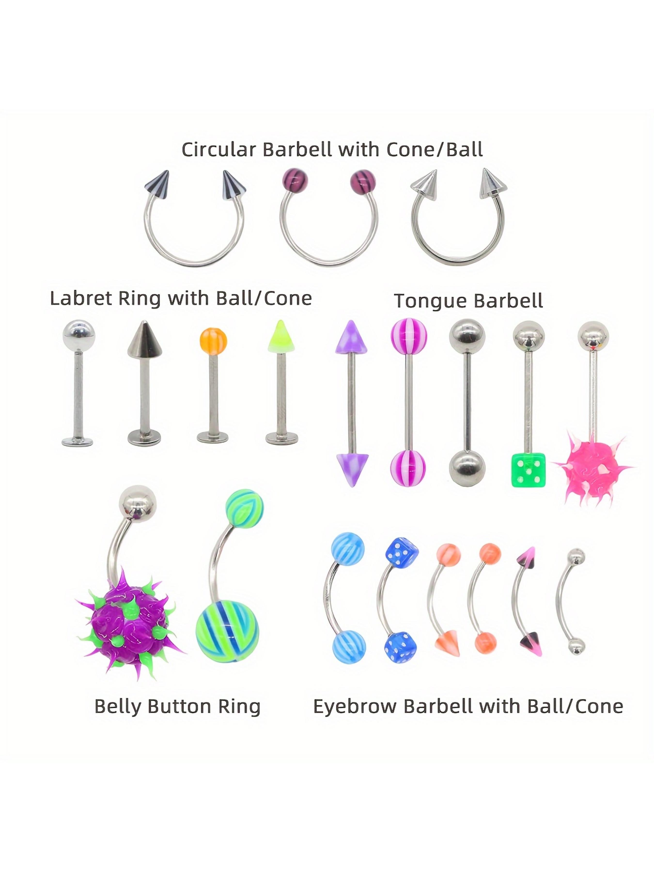 CrazyPiercing Lot of 110PCS Body Jewelry Piercing Eyebrow Navel Belly Tongue Lip Bar Ring