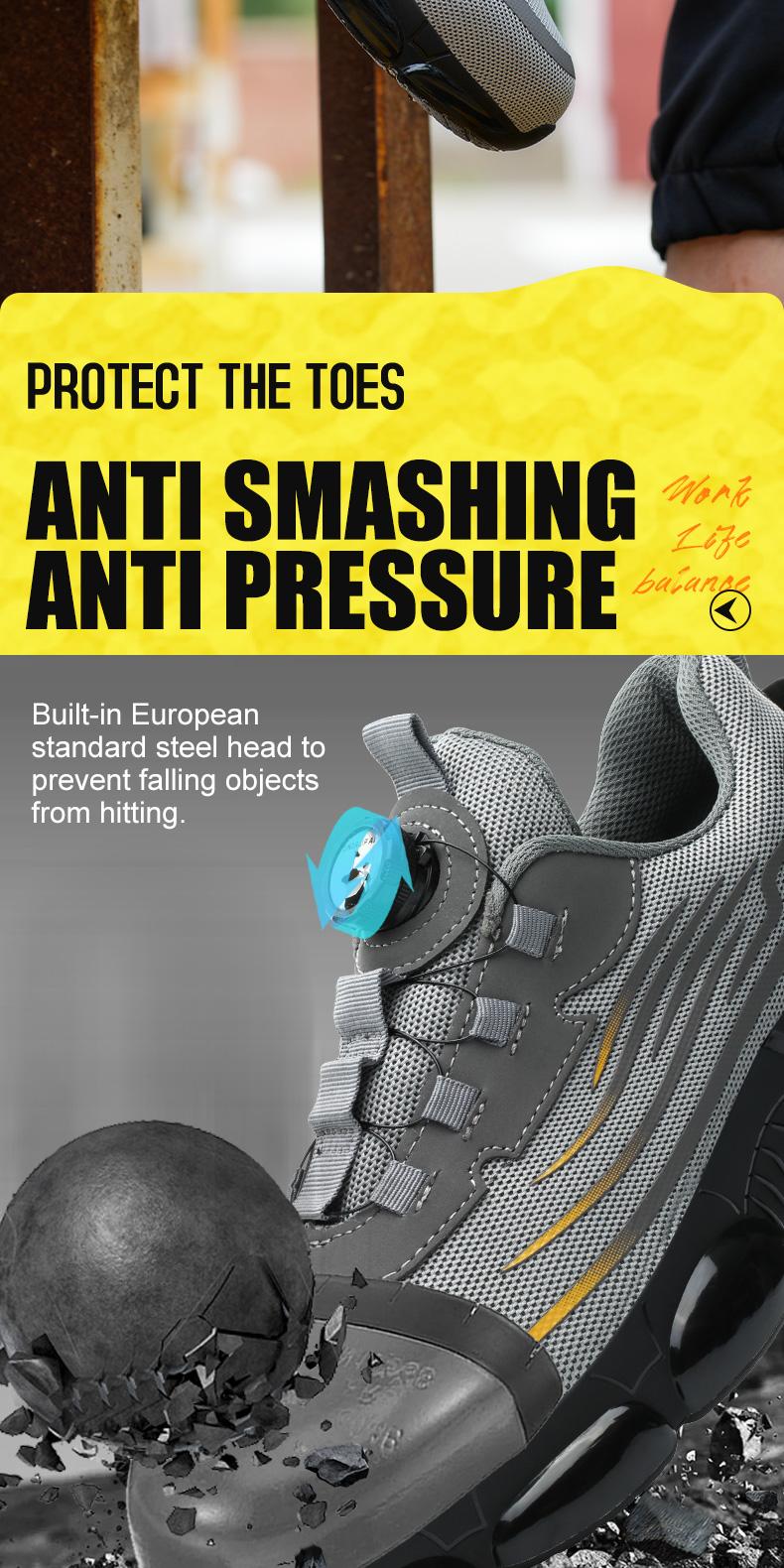 QINGRUIPAI Men's Breathable Mesh Work Sneakers Durable Anti-Slip Safety Shoes with Steel Toe Protection Comfort Fit for All Seasons Casual Striped Design Elastic Closure Non-Slip EVA Sole Outdoorfun Fathersdaygift