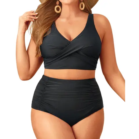 Aqua Eve Women Plus Size Two Piece Swimsuit High Waisted Bikini Set Tummy Control Bathing Suit