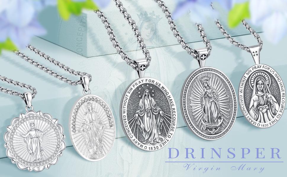 DRINSPER Saint Benedict Cross Necklace 925 Sterling Silver San Benito Pendant Necklace, Pardon Crucifix Necklace, Religious Jewelry for Men Women