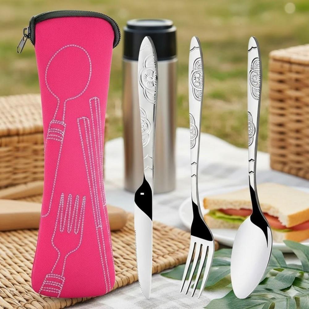 Camping Cutlery Set, Stainless Steel Travel Utensils with Spoon, Fork & Knife, Portable Set for Picnic, Hiking & Office Lunch