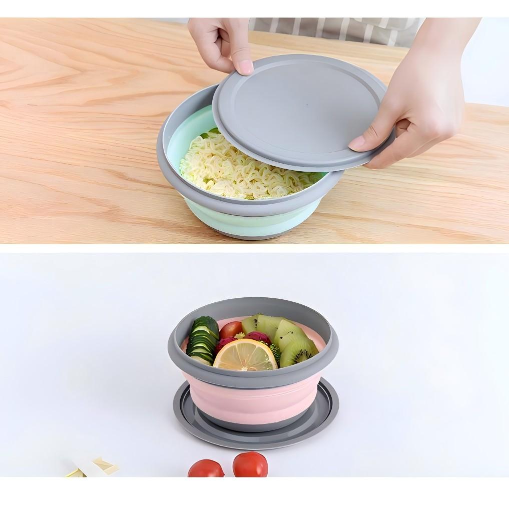 3-Pack Foldable Camping Bowls with Lids, Expandable Food Storage Containers, Stackable Durable Bowls for Salad and Lunch, Essential Camping Gear