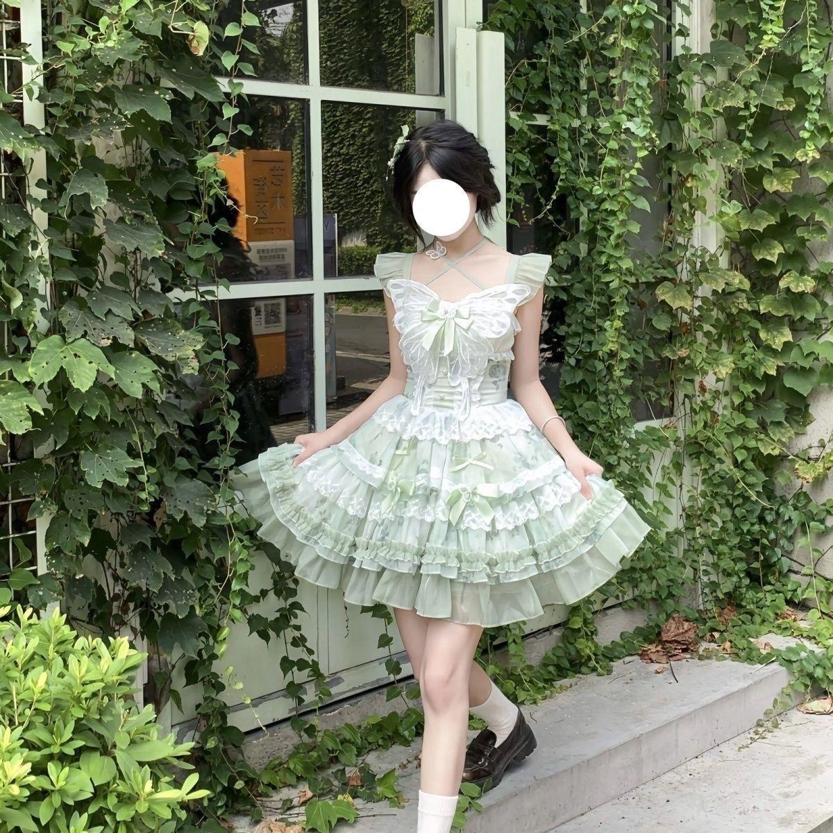 Sweet Japanese Lolita Strap Dress Lace Bow Kawaii Cosplay Party Daily Elegant Soft Chiffon Afternoon Tea Jsk Outfits 2026 Summer