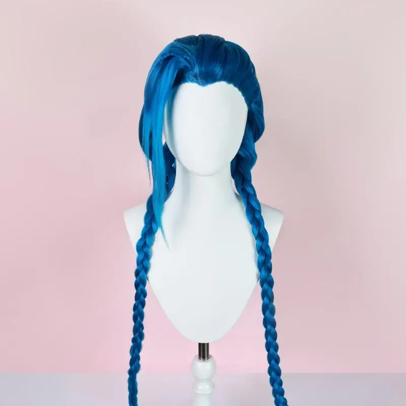 LoL Arcane Jinx Cosplay Wig Blue Synthetic Fiber Long Hair For Women