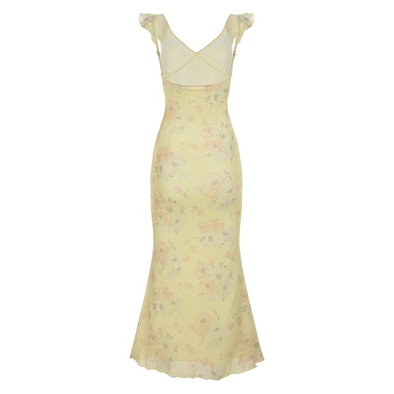 Women's Floral Print Ruffle Hem Long Dress Y2K Style Slim Fit Beach Vacation Retro Bodycon Tank Dress Spring Summer Bohemian