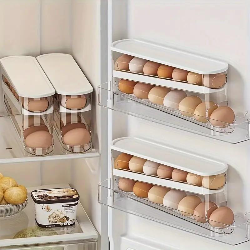 Space-Saving Dual-Layer Transparent Egg Storage Box with Lid, Food-Grade Plastic, Refrigerator Organizer, Ideal for Fridge Side Door and Kitchen Countertop