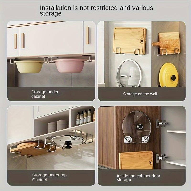 8pcs Multi-Functional Kitchen Storage Set, Easy Install Wall-Mounted Pot Lid & Cutting Board Holder, Space-Saving Under Cabinet Rack, Wall Mounted Hook