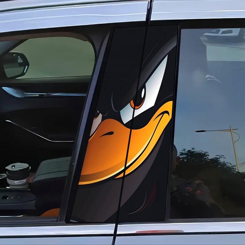 2Pcs A Raging Daffy Duck Cartoon Theme Car Sticker, Decal for cars - Durable Vinyl Sticker, Suitable for B-Pillar, Semi-Matte Surface, Self-Adhesive, Rectangle Shape, Car Decor