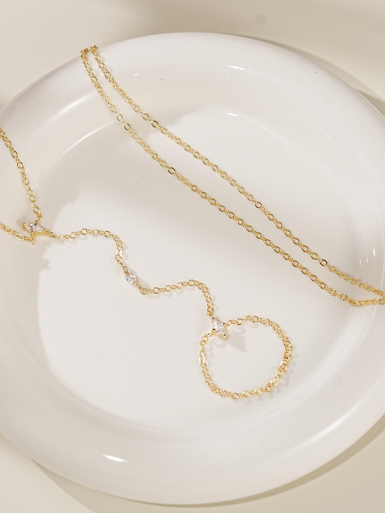 Women's Layered Zirconia Cubic Oxidized Finger Ring Bracelet Set, Perfect for Parties & Festivals, Sparkling Jewelry Accessories